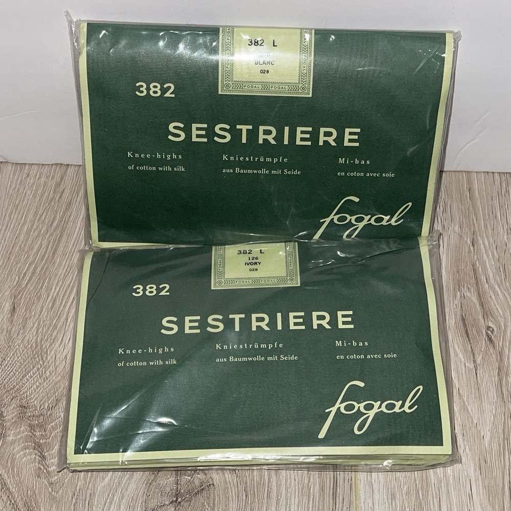 2 NEW Fogal 'Sestriere' L luxury knee-high socks cotton and silk IVORY & BLANC